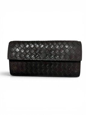Bottega Veneta Intrecciato Woven Leather Bifold Wallet in Chocolate Brown
